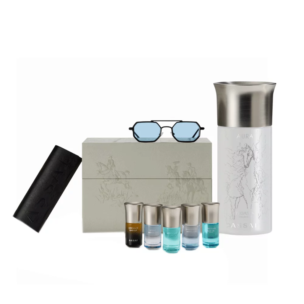 مجموعة عطر عساف أورا بيقاسوس بتركيز 35% نظارة مع 5 عطور جالي
