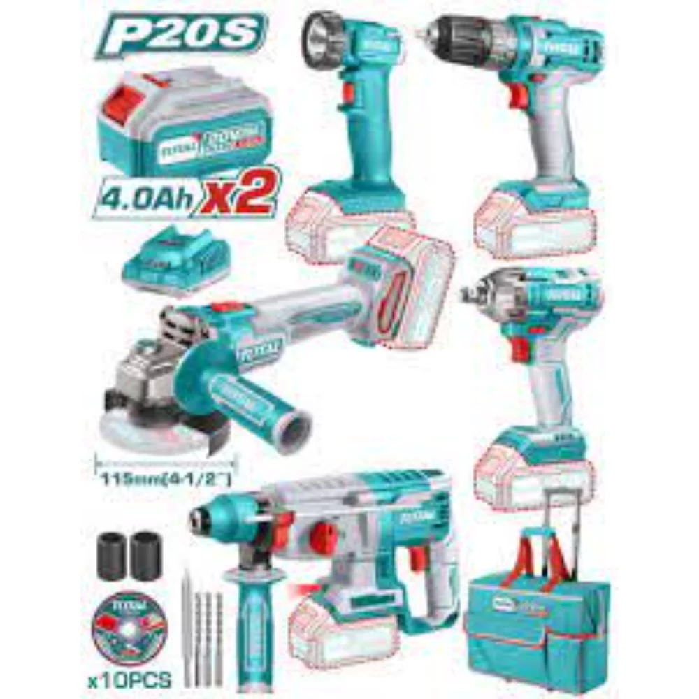 طقم معدات بطارية 20فولت توتال متكامل 5قطع