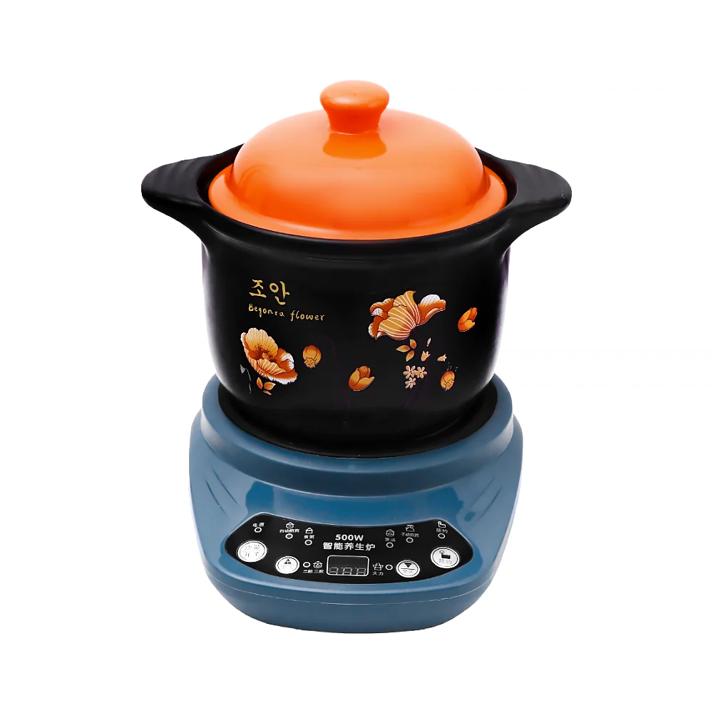 الموقد الصحي الذكي المكون من شولة مع قدر سيراميك بسعة 3 لتر وقوة 500 وات موديل HR-327 - أزرق