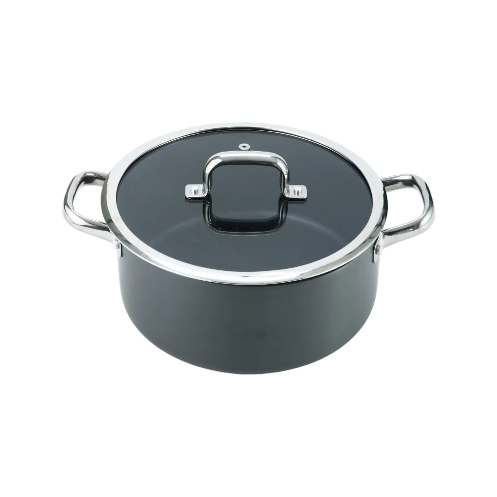 داني هوم قدر طهي ألومنيوم عميق بغطاء زجاج حراري و مقابض استيل أسود - 24 سم